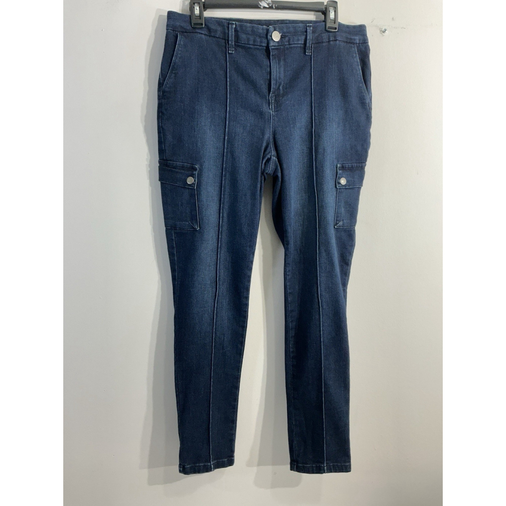 Womans Style & Co Denim Jeggings 12 P Front Zip/snap Blue Pockets Stretch